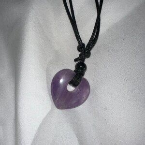 Amethyst heart adjustable black cord necklace